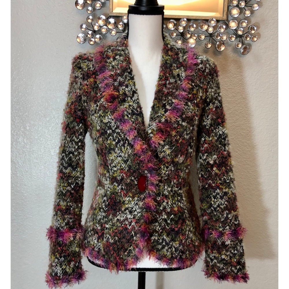 Joseph Ribkoff Jacket Women's 6 Colorful Funky Fuzzy Vintage 90s Statement Piece - Picture 6 of 11